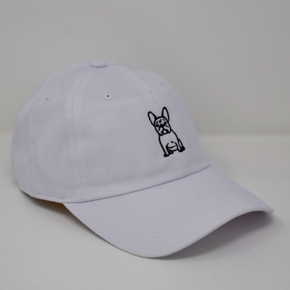 WHITE - I Love Frenchies Dog Embroidered 6 Panel Adjustable Baseball Dad Hat - Picture 2 of 3